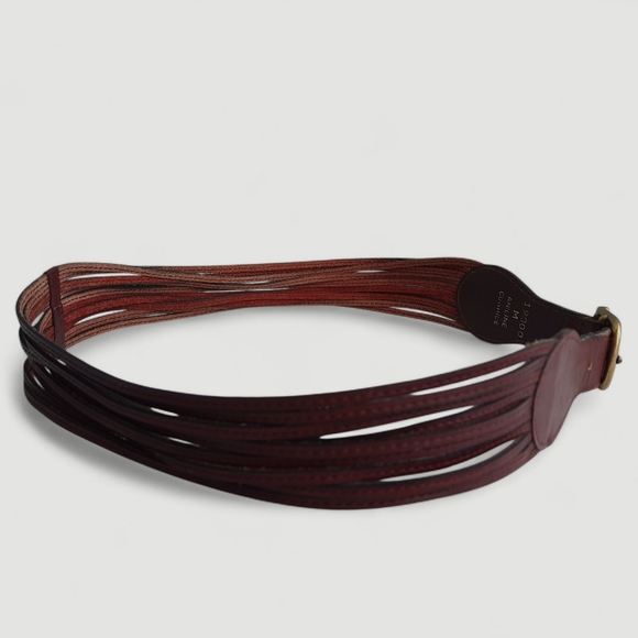 70\'s DIOR Burgundy Leather Lacing Belt Vintage Logo Gold Strappy Retro main image 16